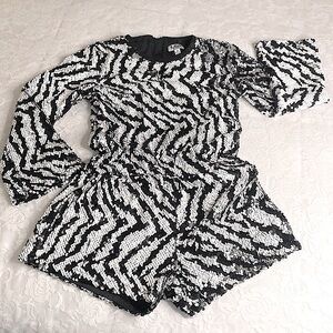 Mia Youth Zebra Sequin Embellished Romper, Medium